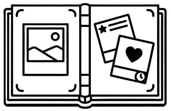 Generate an icon that can stand as a symbol for memories (not memory, NO BRAIN). A black and white one